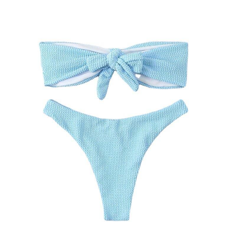 2 Piece Solid Color Back Tie Swimsuit 8812 - SWEETKAMA