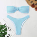 2 Piece Solid Color Back Tie Swimsuit 8812 - SWEETKAMA