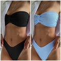 2 Piece Solid Color Back Tie Swimsuit 8812 - SWEETKAMA