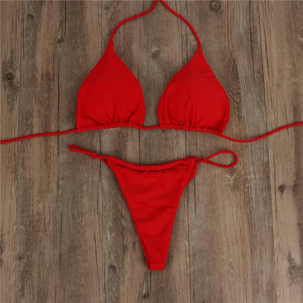 2-Piece Solid Color Bikini Swimsuit 1296 - SWEETKAMA