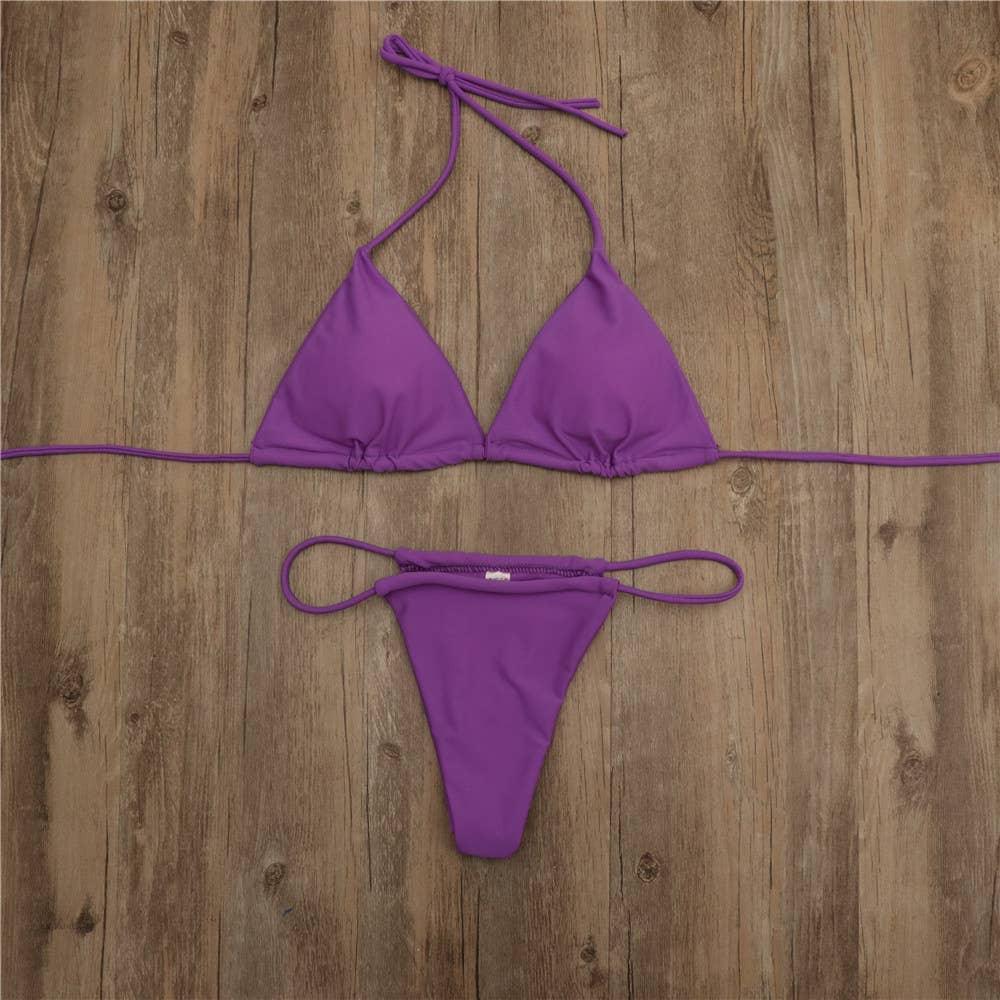 2-Piece Solid Color Bikini Swimsuit 1296 - SWEETKAMA