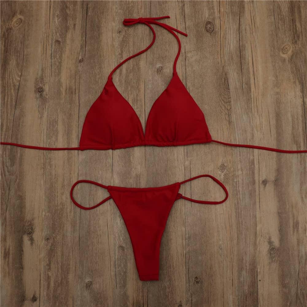 2-Piece Solid Color Bikini Swimsuit 1296 - SWEETKAMA