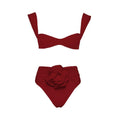 2 Piece Solid Color Flower Swimsuit Bikini Set 6649 - SWEETKAMA