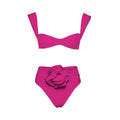 2 Piece Solid Color Flower Swimsuit Bikini Set 6649 - SWEETKAMA