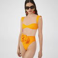 2 Piece Solid Color Flower Swimsuit Bikini Set 6649 - SWEETKAMA
