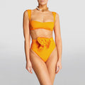 2 Piece Solid Color Flower Swimsuit Bikini Set 6649 - SWEETKAMA