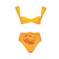 2 Piece Solid Color Flower Swimsuit Bikini Set 6649 - SWEETKAMA