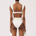 2 Piece Solid Color Flower Swimsuit Bikini Set 6649 - SWEETKAMA