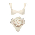 2 Piece Solid Color Flower Swimsuit Bikini Set 6649 - SWEETKAMA