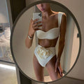 2 Piece Solid Color Flower Swimsuit Bikini Set 6649 - SWEETKAMA