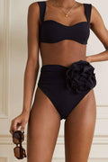 2 Piece Solid Color Flower Swimsuit Bikini Set 6649 - SWEETKAMA