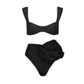 2 Piece Solid Color Flower Swimsuit Bikini Set 6649 - SWEETKAMA