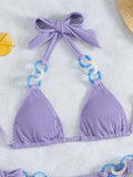 2 Piece Solid Color with Ring Bikini Swimsuit 498 - SWEETKAMA