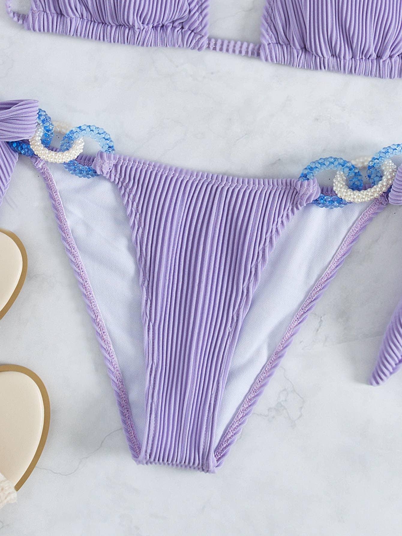 2 Piece Solid Color with Ring Bikini Swimsuit 498 - SWEETKAMA
