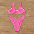 2 Piece Textured Solid Color Swimsuit YH006 - SWEETKAMA