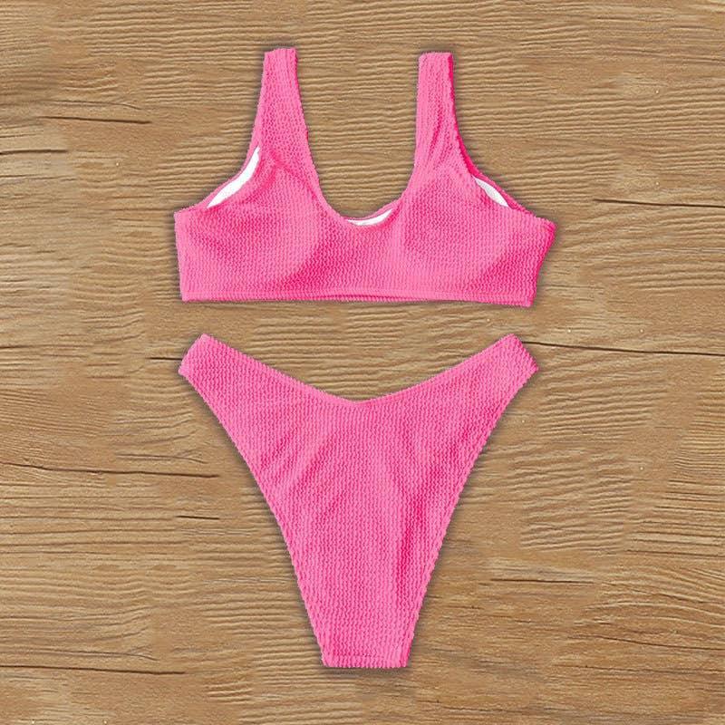 2 Piece Textured Solid Color Swimsuit YH006 - SWEETKAMA
