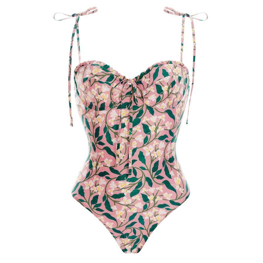 2 Shoulder Floral Print One Piece Swimwear with Cover Up Y129 - SWEETKAMA