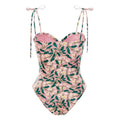2 Shoulder Floral Print One Piece Swimwear with Cover Up Y129 - SWEETKAMA