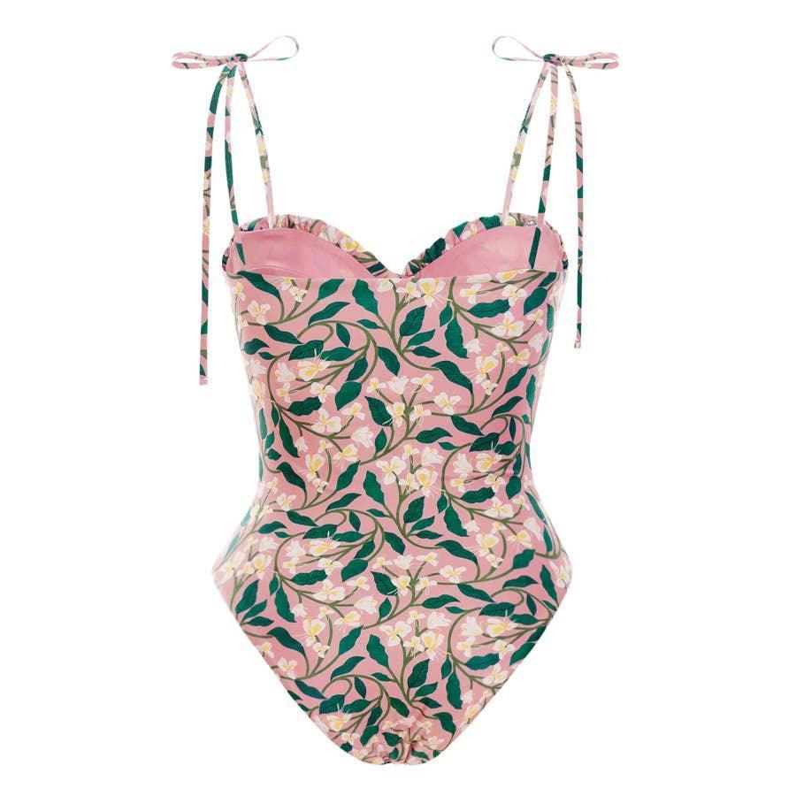 2 Shoulder Floral Print One Piece Swimwear with Cover Up Y129 - SWEETKAMA