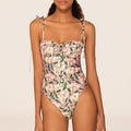 2 Shoulder Floral Print One Piece Swimwear with Cover Up Y129 - SWEETKAMA