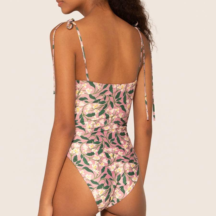 2 Shoulder Floral Print One Piece Swimwear with Cover Up Y129 - SWEETKAMA