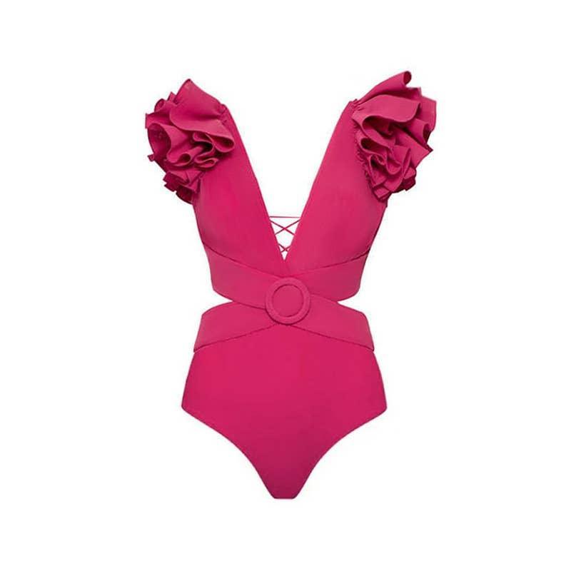 2 Shoulder Solid Color One Piece Swimwear with Cover Up 16008 - SWEETKAMA