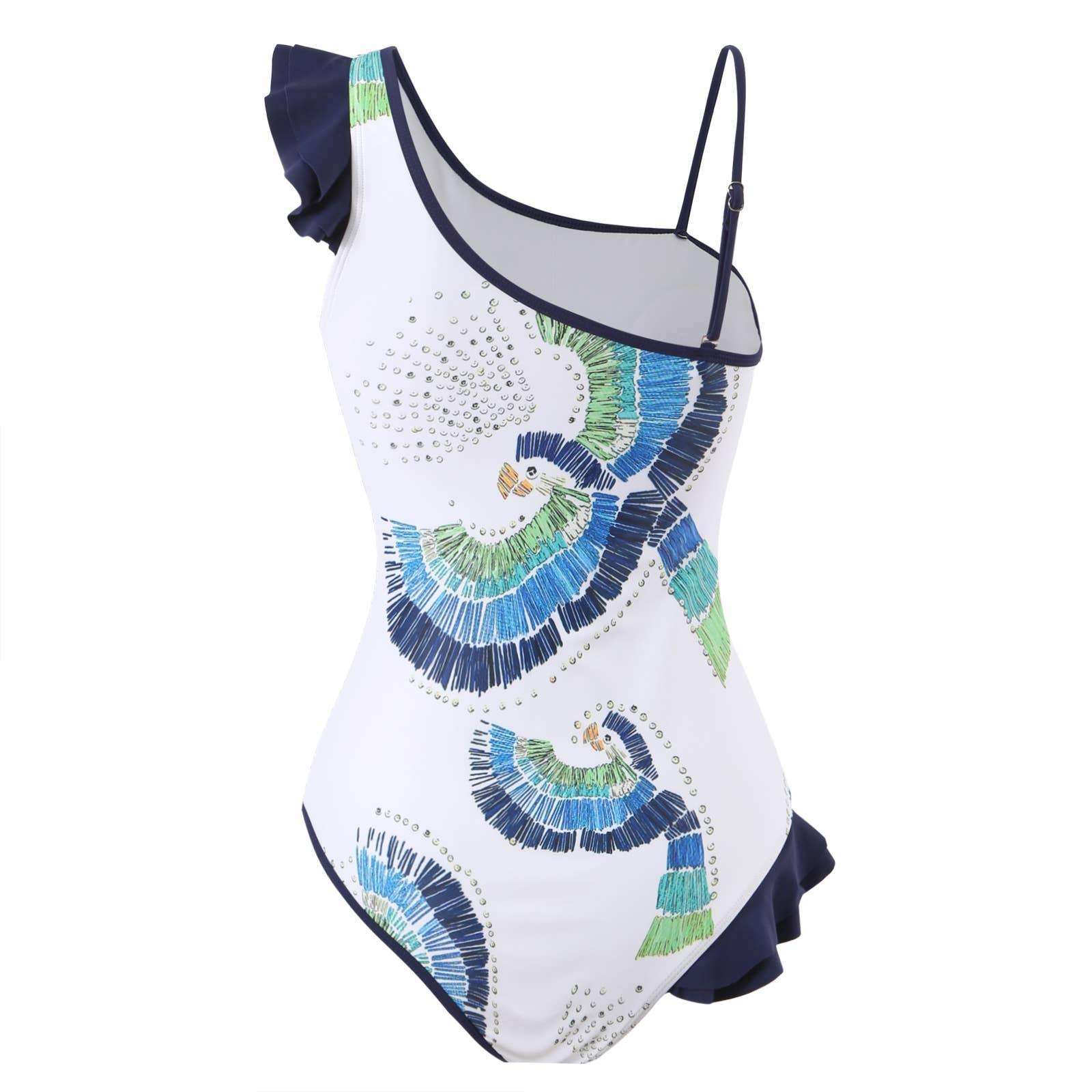 2 Shoulder Straps Flower Print One-piece Swimsuit with Wrap Y58 - SWEETKAMA
