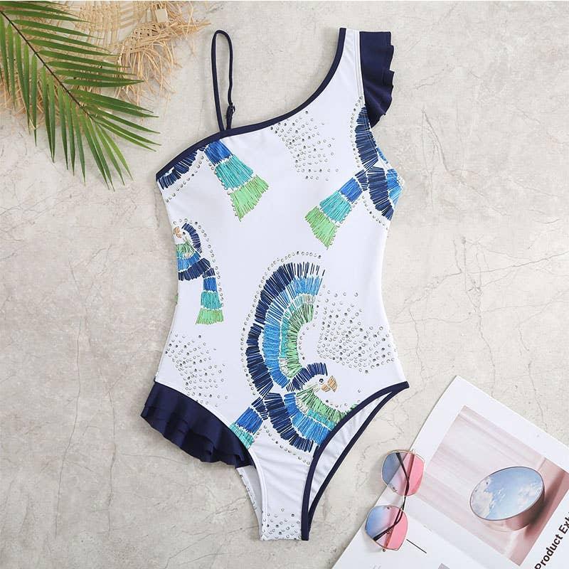 2 Shoulder Straps Flower Print One-piece Swimsuit with Wrap Y58 - SWEETKAMA