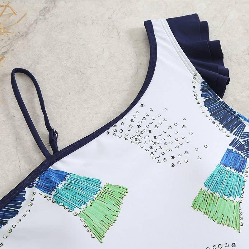 2 Shoulder Straps Flower Print One-piece Swimsuit with Wrap Y58 - SWEETKAMA