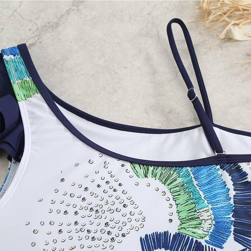 2 Shoulder Straps Flower Print One-piece Swimsuit with Wrap Y58 - SWEETKAMA