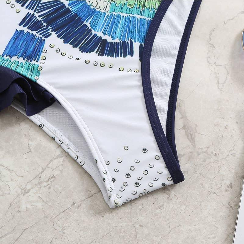 2 Shoulder Straps Flower Print One-piece Swimsuit with Wrap Y58 - SWEETKAMA