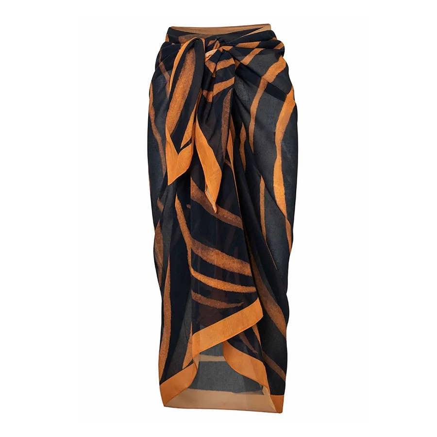 2 Shoulder Zebra Stripe Print One-piece Swimsuit with Wrap DHM2444 - SWEETKAMA