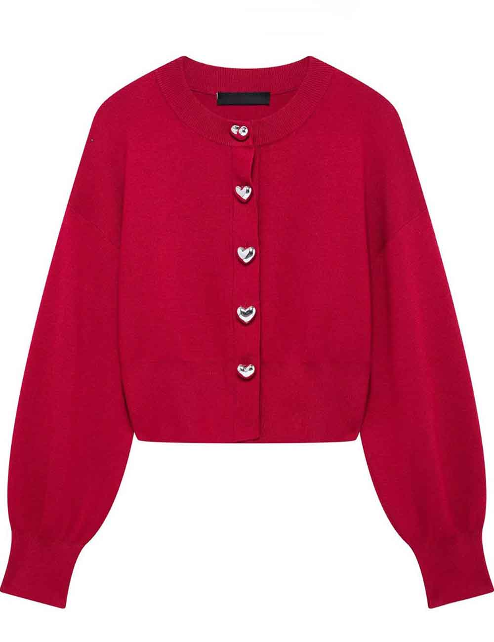 Ladies Solid Color Heart Button Knitted Cardigan