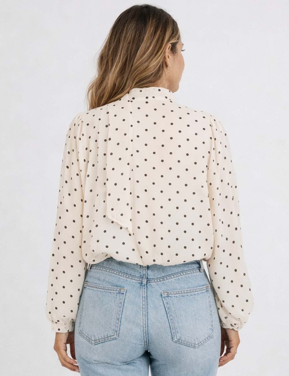 Ladies Chic Polka Dot Wrap V-Neck Chiffon Blouse