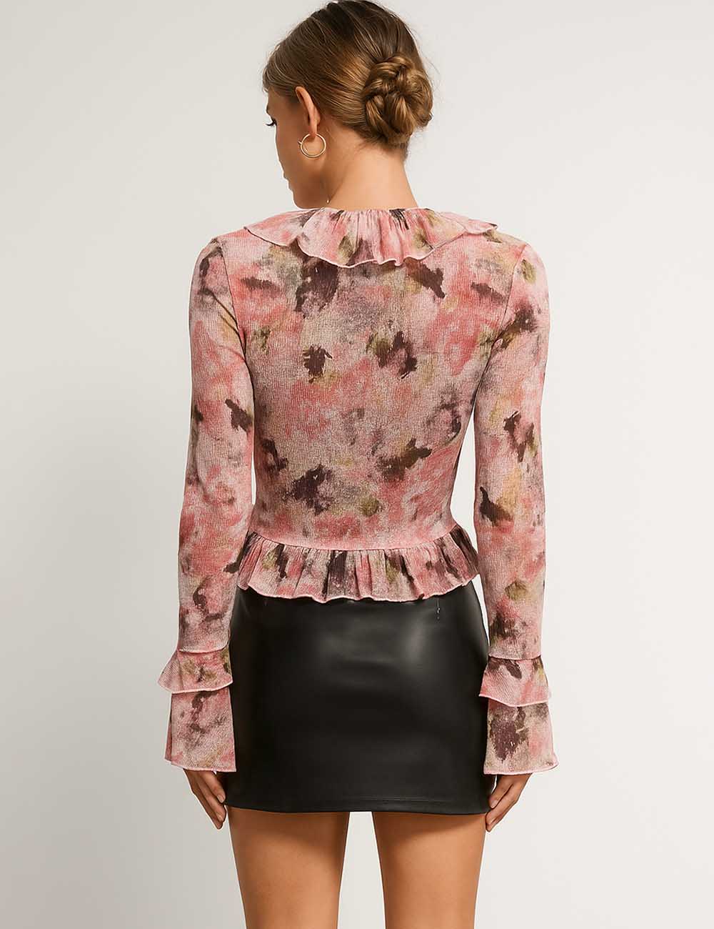 Women V-Neck Floral Print Long Sleeve Blouse