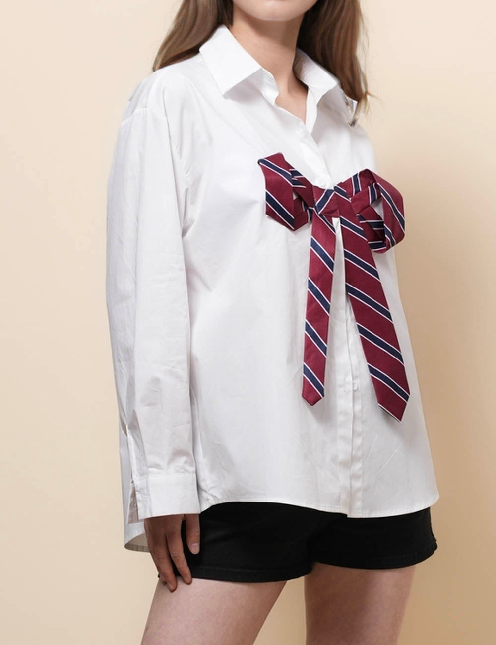 Ladies Bowknot Botton Down White Shirt SKT51072