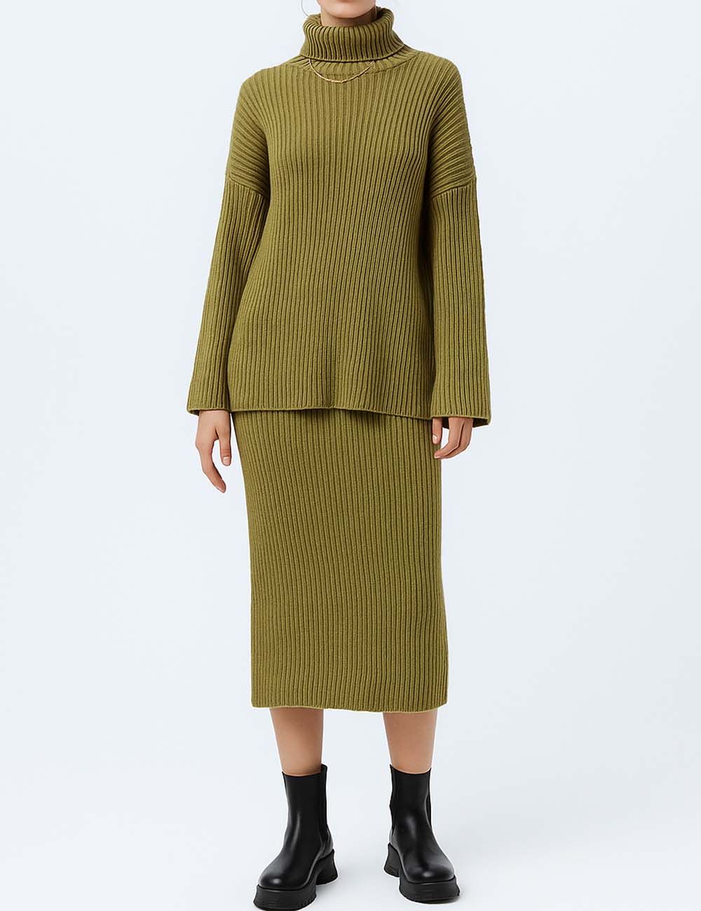 Ladies Turtle Neck Long Sleeves Knit Sweater Set