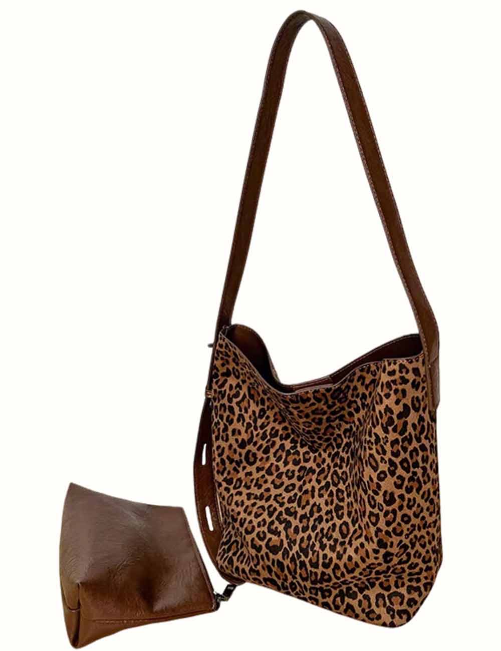 Ladies Vintage Suede Single Shoulder Strap Bucket Bag Set