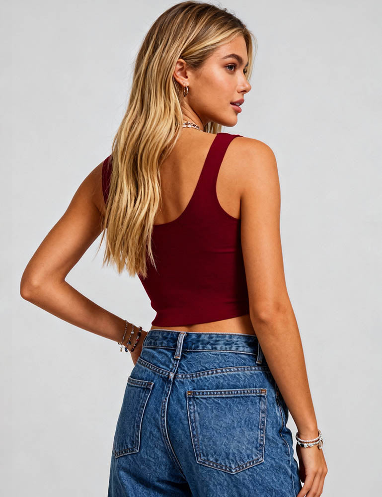 Ladies Chic Square Neck Shoulder Strap Padded Tank Top