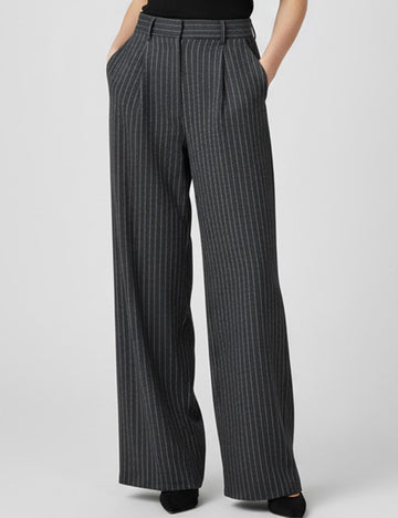 Ladies Striped Color Block Pockets Wide Leg Pants