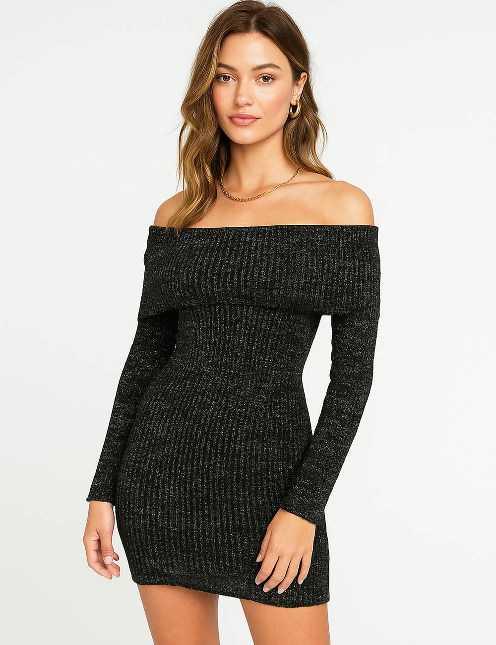 Ladies Off-Shoulder Long Sleeves Bodycon Mini Dress