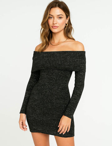 Ladies Off-Shoulder Long Sleeves Bodycon Mini Dress