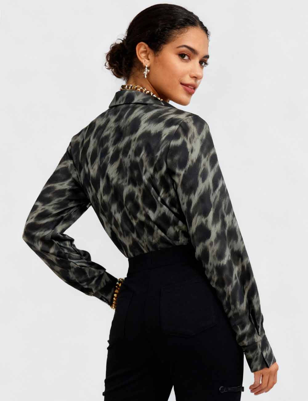 Ladies Tie-Dye Print Button Down Long Sleeves Shirt