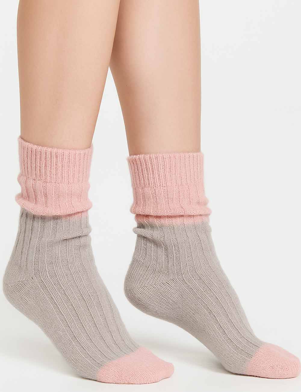 Ladies Soft Warm Winter Color Block Ribbed Midi Calf Socks