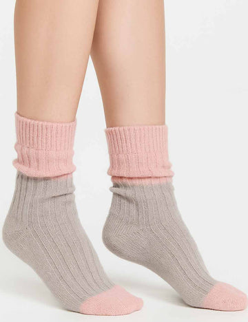 Ladies Soft Warm Winter Color Block Ribbed Midi Calf Socks