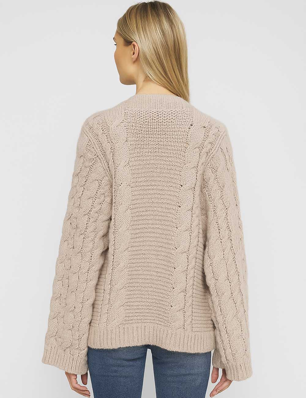Ladies Round Neck Chunky Cable Knit Pullover Sweater SKT4843