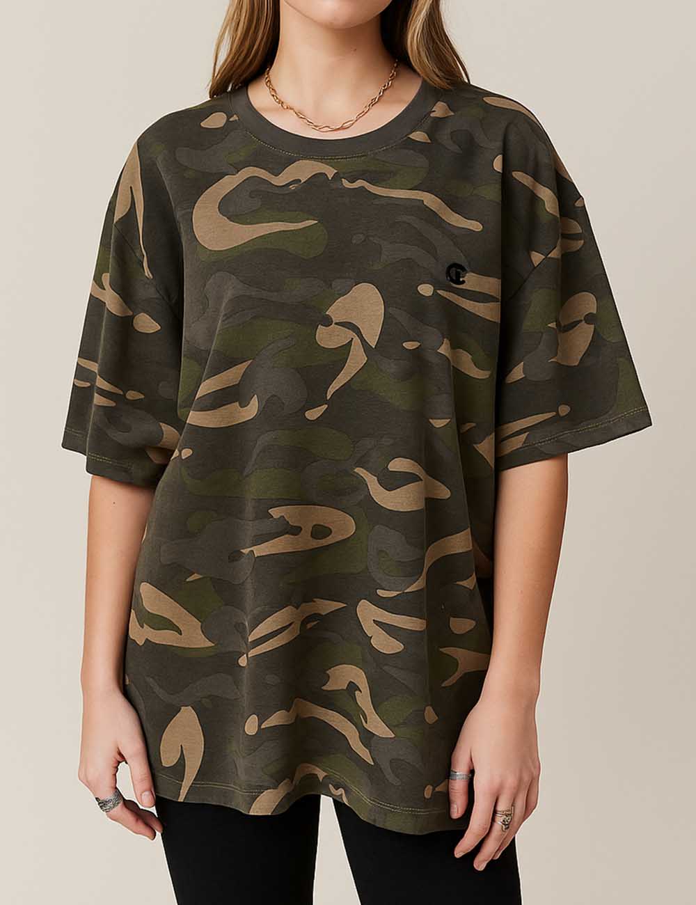 Ladies Camo Round Neck Short Sleeves T-Shirt