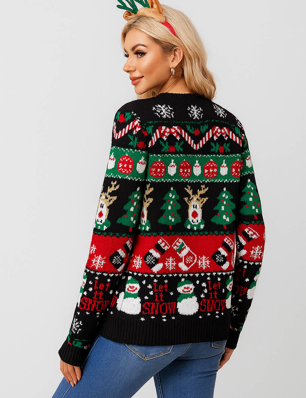 Ladies Multi Color Christmas Pattern Jacquard Sweater Cardigan