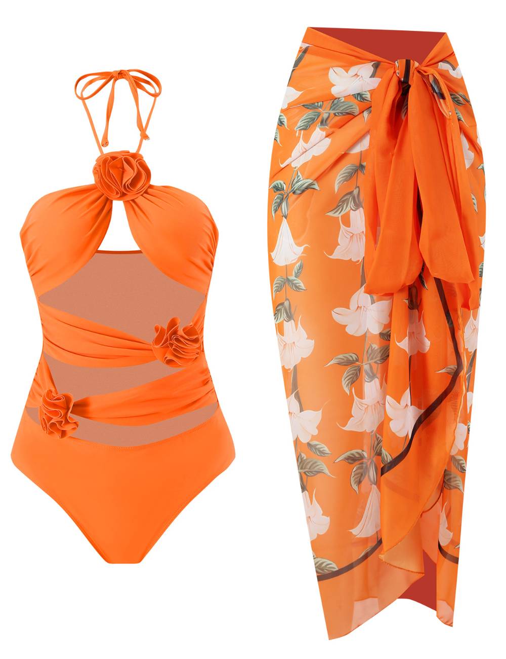 Rose Halter Floral Swimwear with Salong SKSW40160