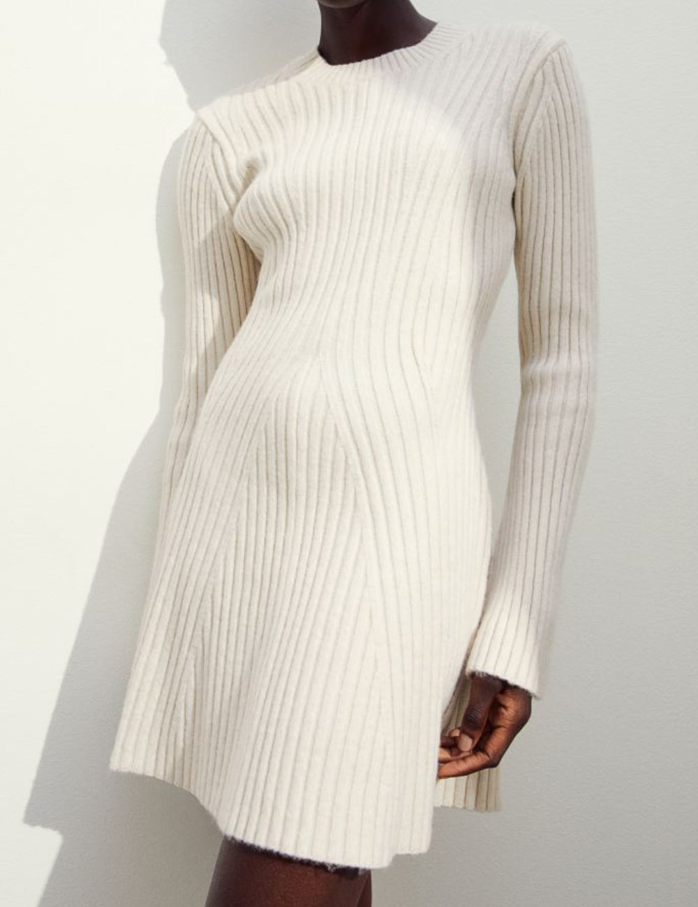 Ladies Rib Round Neck Sweater Mini Dress SKD41064